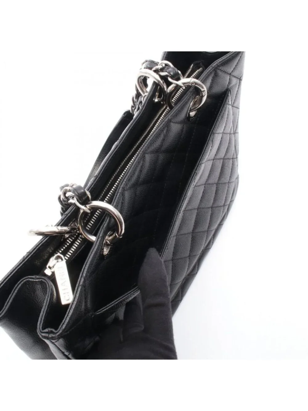 ★SOLD★ Chanel Tote Quilted Grand Shopping GST Black Caviar Leather Chain - Picture 6 of 12